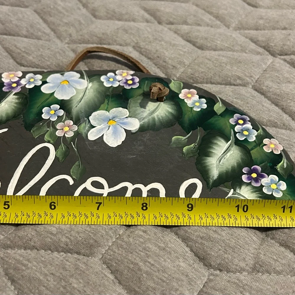 Hand Painted Floral Welcome Sign on Slate